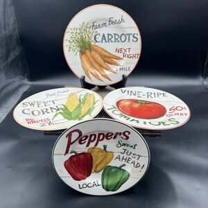 Sakura Table Farmstand Vegetables Plates Set 4 David Carter Brown Stoneware 8"